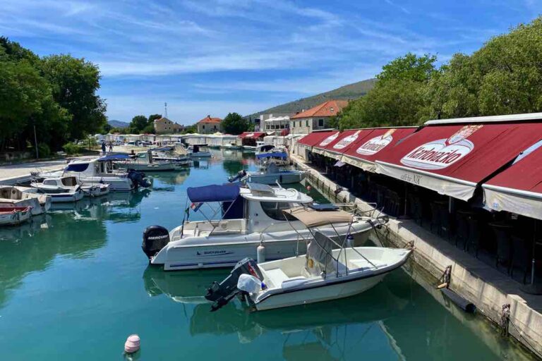 Trogir Market bars along the waterfront in Croatia